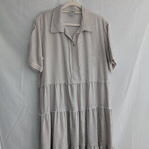 MULTIPLES Triple Tiered Dress Tan/White Stripe Size XL $30.00